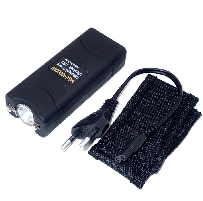POLICE Stun Gun 628 - Rechargeable with LED Flashlight Siren Alarm, Black
